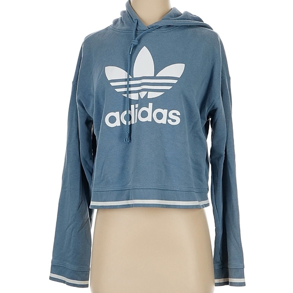 Adidas Y2K Trefoil Logo Blue Gray Cropped Hoodie